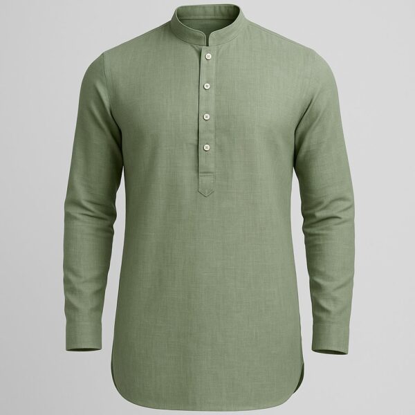 Slim-Fit Linen Panjabi — Sage