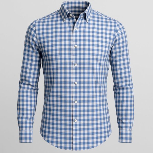 Slim-Fit Check Casual Shirt — Blue